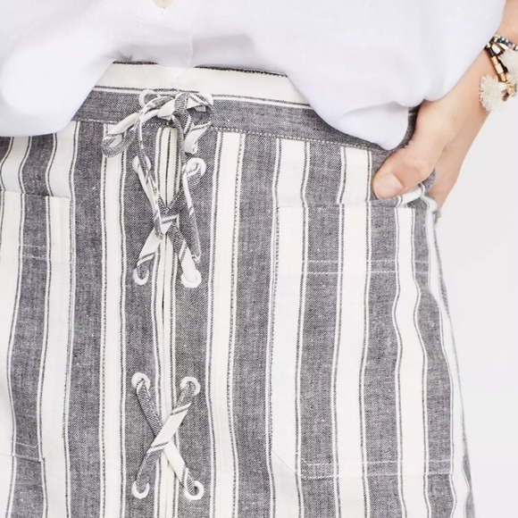 Madewell Linen Blend striped lace up skirt size 6 - Picture 4 of 9
